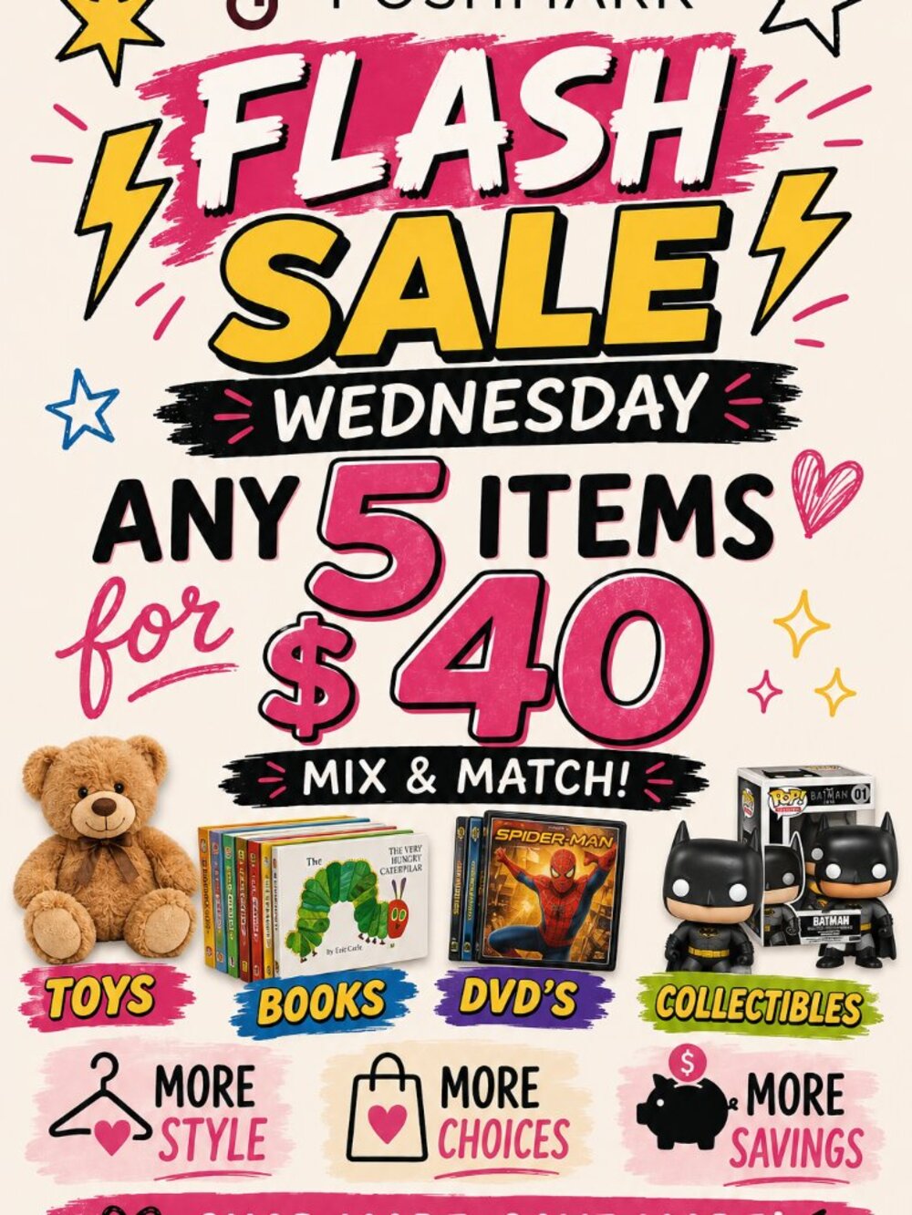🚨 CRAZY DEAL – This Wednesday, July 15! 🚨  Choose ANY 5 items for just $40!